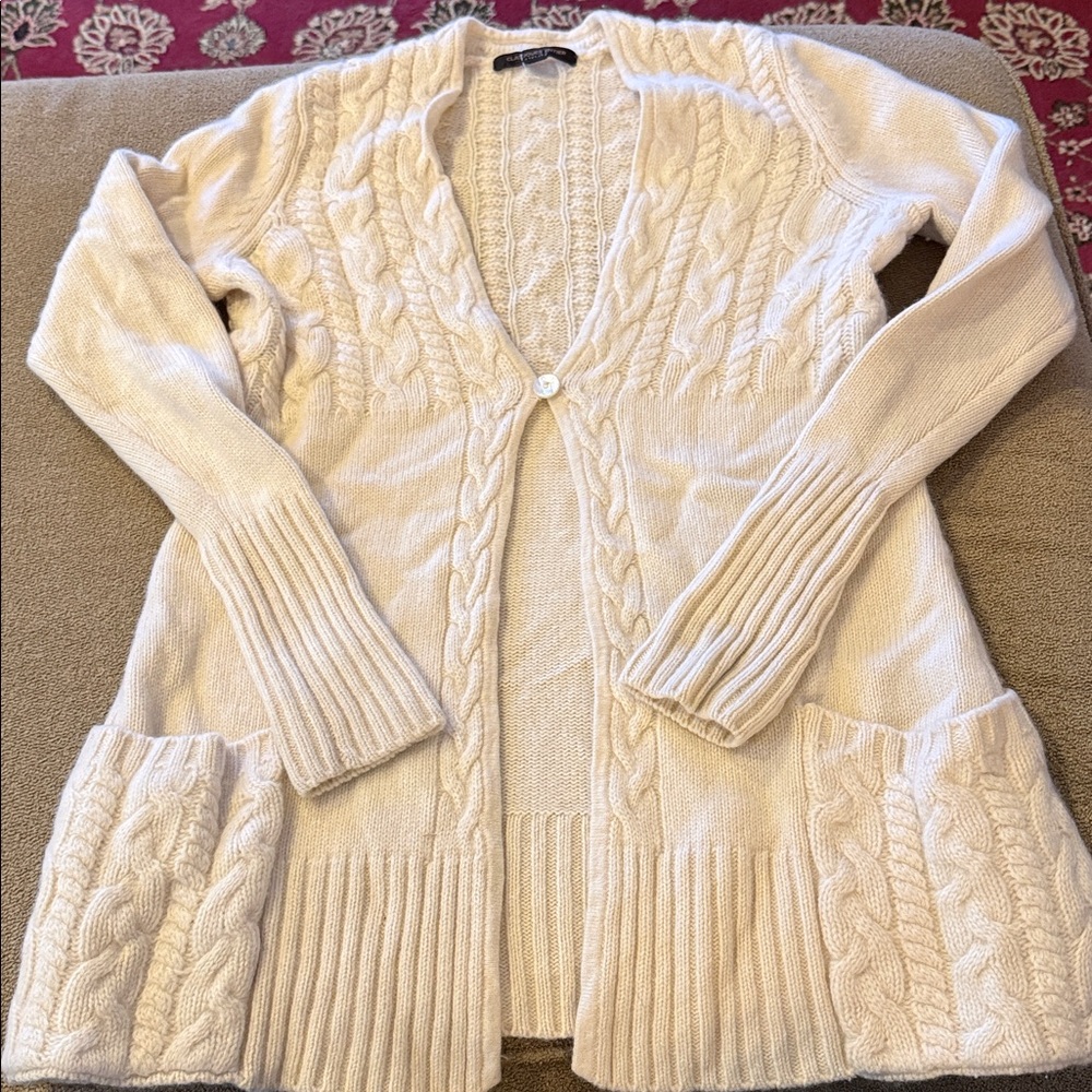 Classique Entier 100% Cashmere Ivory Sweater Cardigan Open Front (TD)
